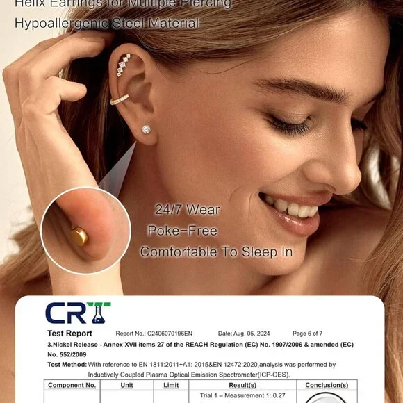 16 Gauge Cartilage Earrings for Women Flat Back-Hypoallergenic Surgical Stainles - Picture 4 of 9